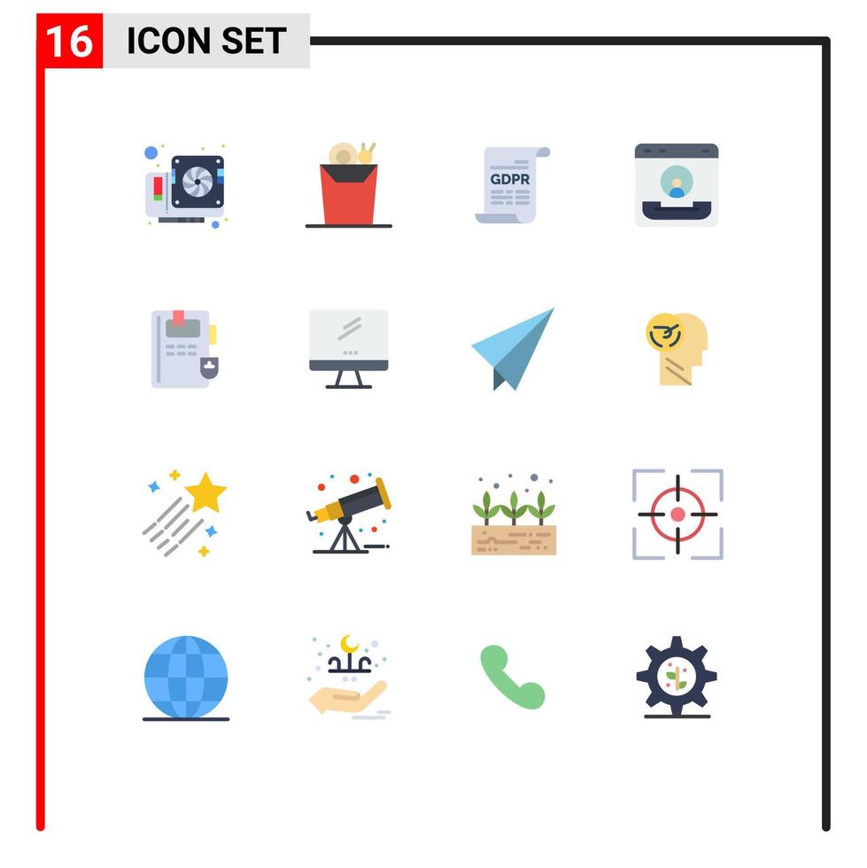 16 User Interface Flat Color Pack of modern Signs and Symbols of education help form contact center Editable Pack of Creative Vector Design Elements