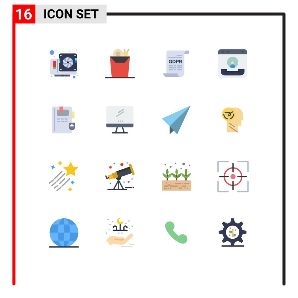 Paquete de 16 colores planos de interfaz de usuario de signos y símbolos modernos de educación que ayudan a formar un paquete editable del centro de contacto de elementos de diseño de vectores creativos