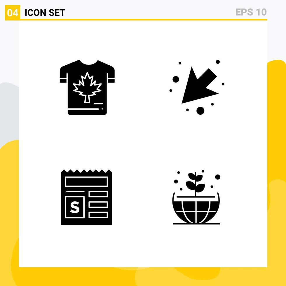 4 Thematic Vector Solid Glyphs and Editable Symbols of shirt money leaf down bank Editable Vector Design Elements