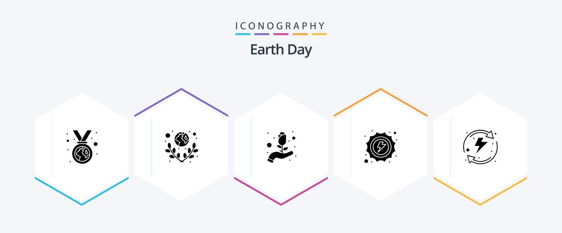 paquete de iconos de 25 glifos del día de la tierra que incluye energía. cálido. mundo. sol. flor vector