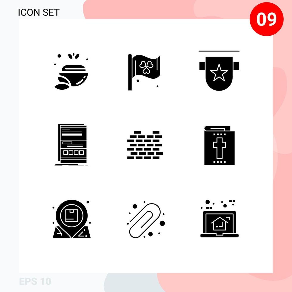 Mobile Interface Solid Glyph Set of 9 Pictograms of construction page badges internet browser Editable Vector Design Elements