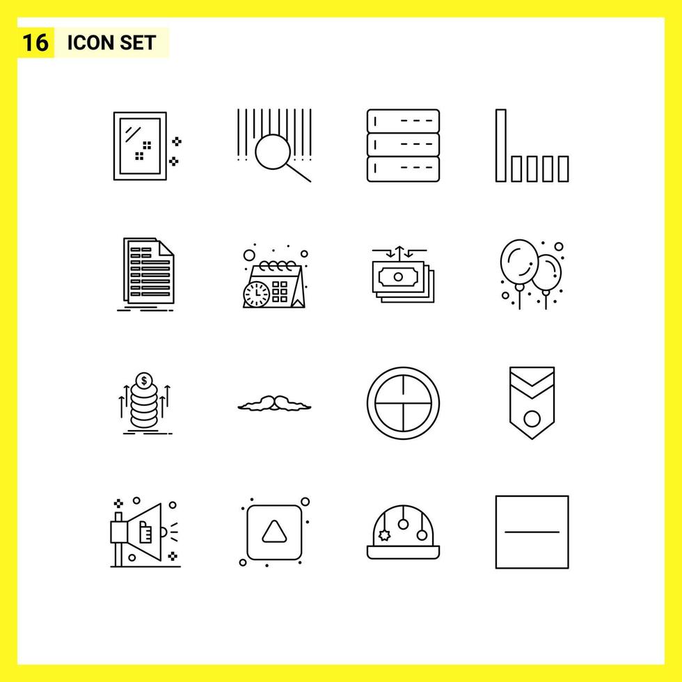 conjunto de esquema de interfaz móvil de 16 pictogramas de elementos de diseño vectorial editables de teléfono de factura de datos de Excel de factura vector