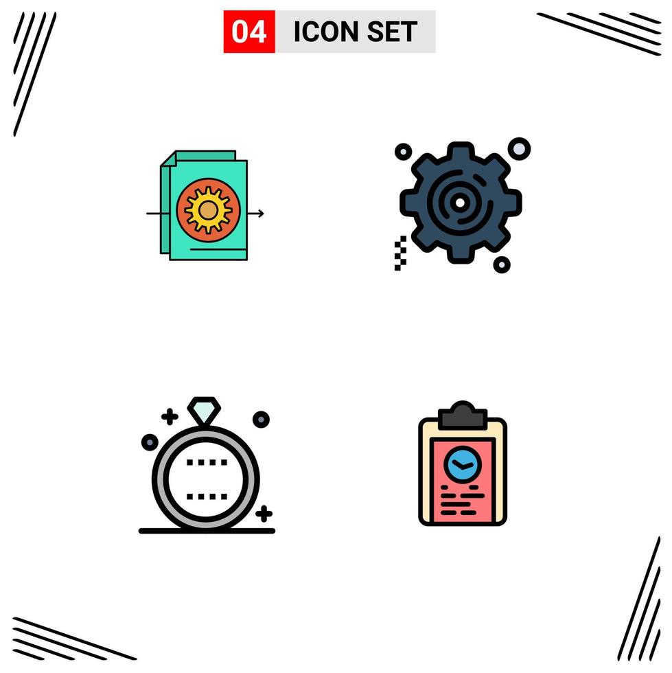 4 User Interface Filledline Flat Color Pack of modern Signs and Symbols of document holiday settings setting wedding Editable Vector Design Elements