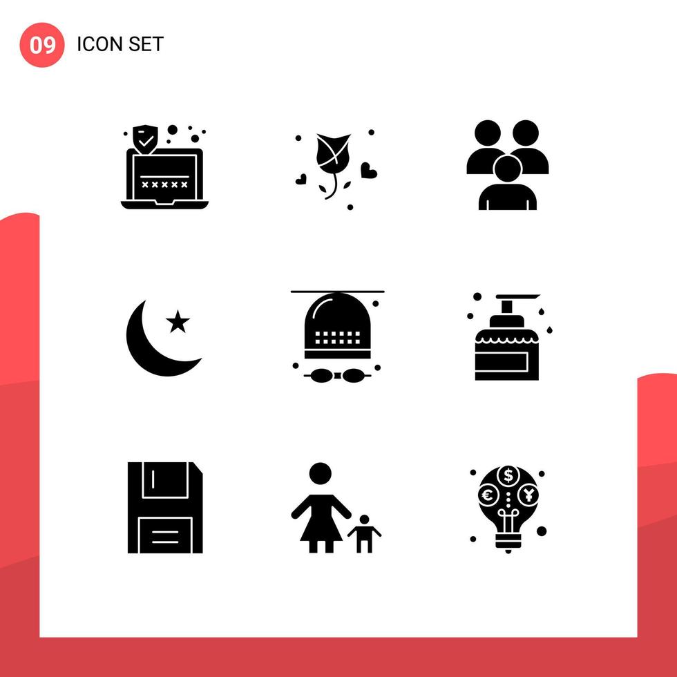 9 User Interface Solid Glyph Pack of modern Signs and Symbols of activities star business night human Editable Vector Design Elements