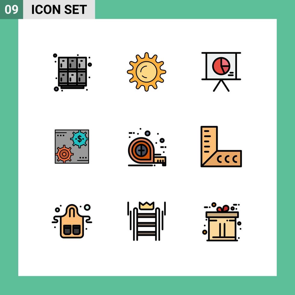 Group of 9 Filledline Flat Colors Signs and Symbols for money make business earnings revenue Editable Vector Design Elements