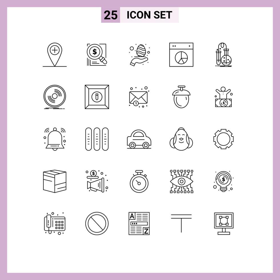 Pack of 25 Modern Lines Signs and Symbols for Web Print Media such as testing pie egg layout chart Editable Vector Design Elements