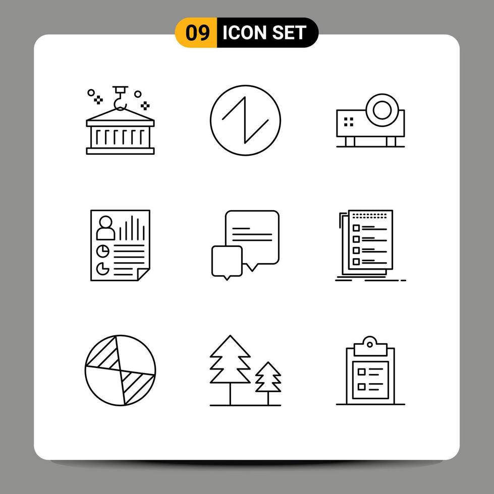 9 Universal Outlines Set for Web and Mobile Applications user page multimedia document video projector Editable Vector Design Elements