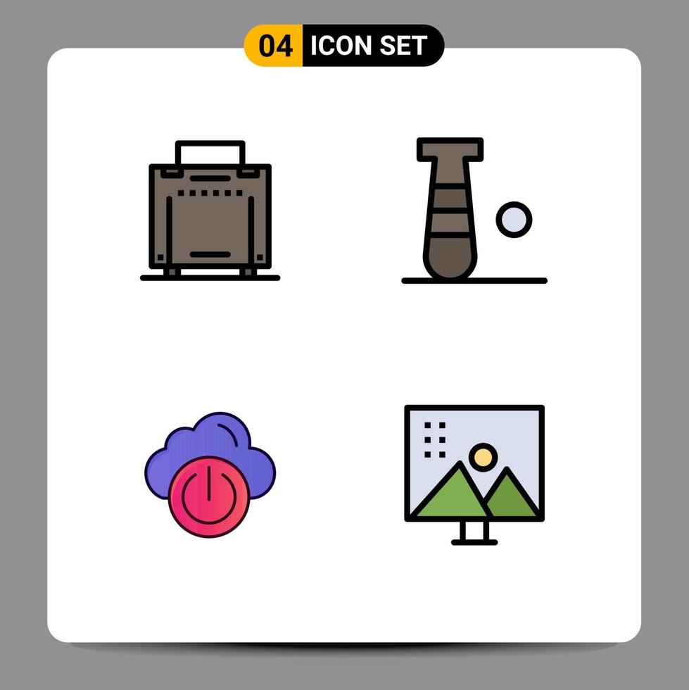 Mobile Interface Filledline Flat Color Set of 4 Pictograms of bag network baseball sport altering image Editable Vector Design Elements