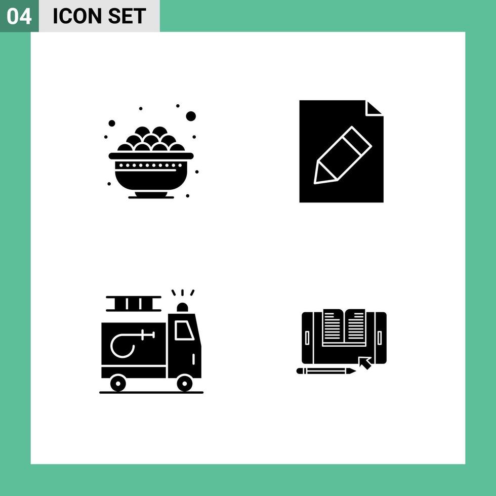 Set of 4 Modern UI Icons Symbols Signs for bowl car gras pencil application Editable Vector Design Elements