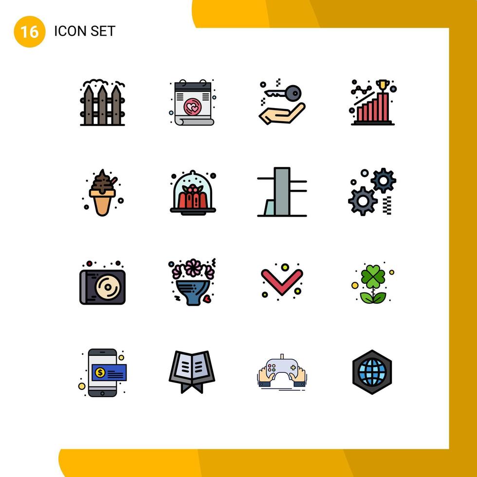 Set of 16 Modern UI Icons Symbols Signs for ice cream dessert key step goal Editable Creative Vector Design Elements