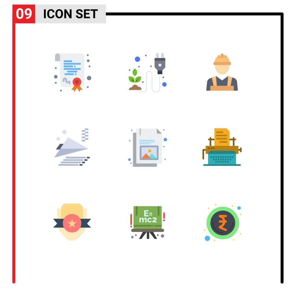 Mobile Interface Flat Color Set of 9 Pictograms of gallery business labour man plane airplane Editable Vector Design Elements
