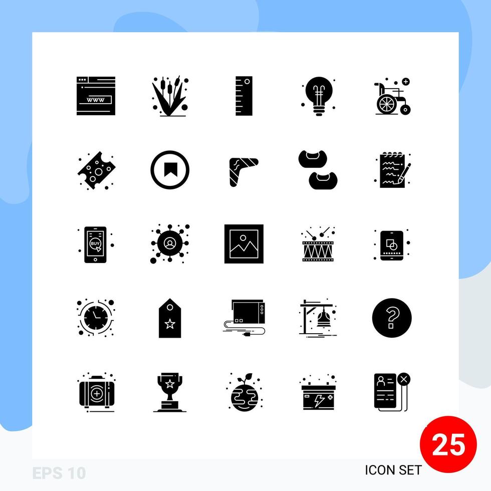 25 Thematic Vector Solid Glyphs and Editable Symbols of medical education farming idea ruler Editable Vector Design Elements