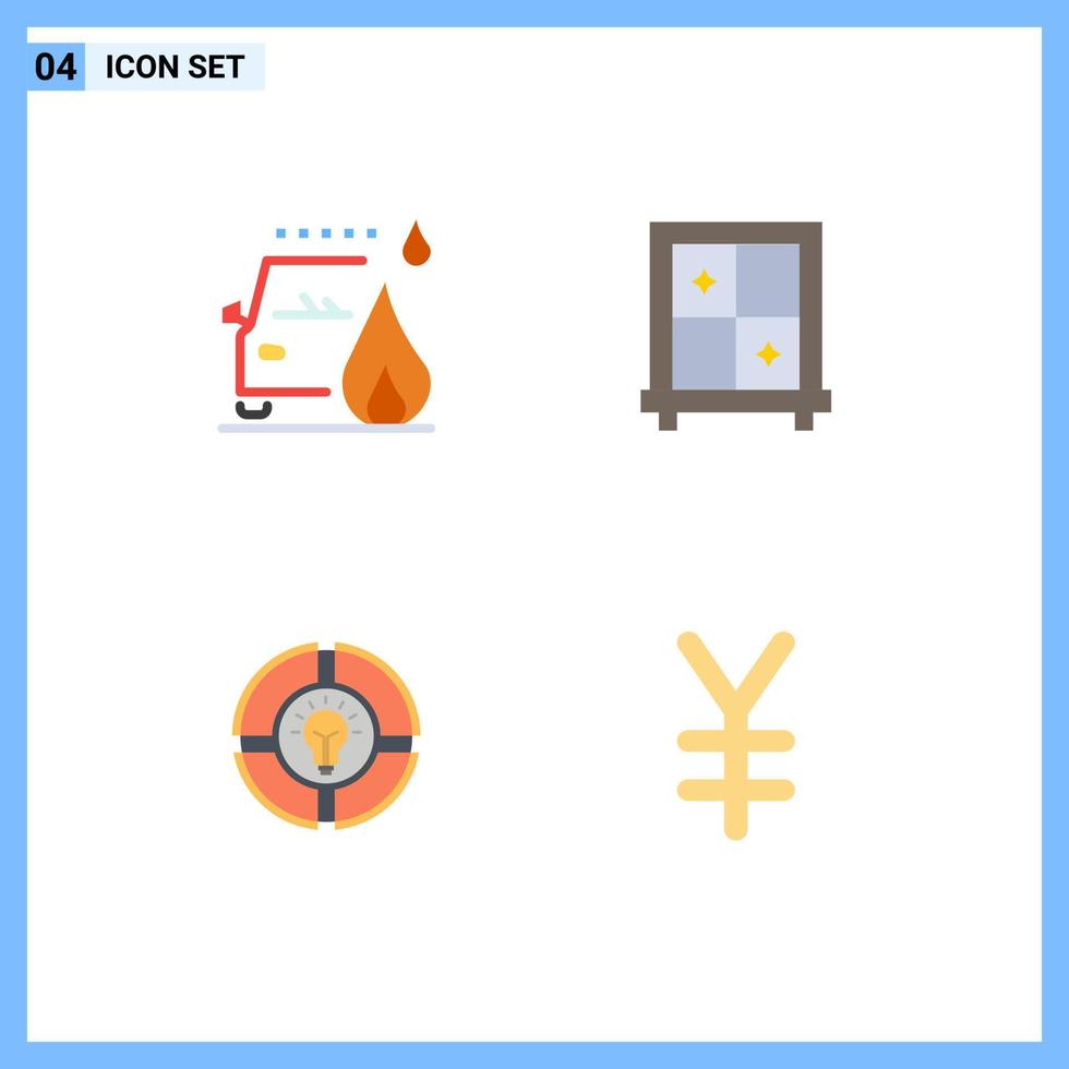 Editable Vector Line Pack of 4 Simple Flat Icons of accident light road bulb currency Editable Vector Design Elements