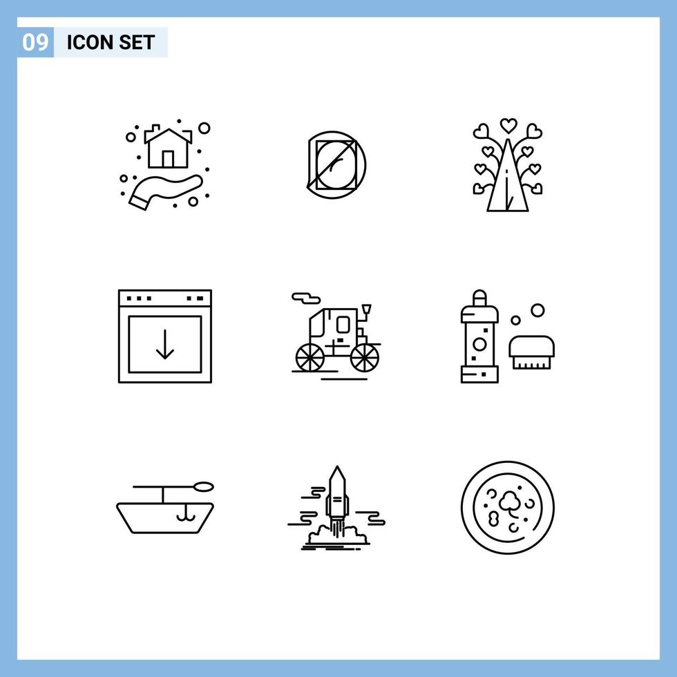 Set of 9 Vector Outlines on Grid for element arrow science app valentine Editable Vector Design Elements