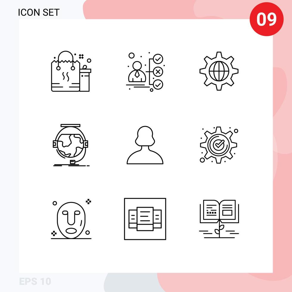 Pictogram Set of 9 Simple Outlines of support online candidate education internet Editable Vector Design Elements