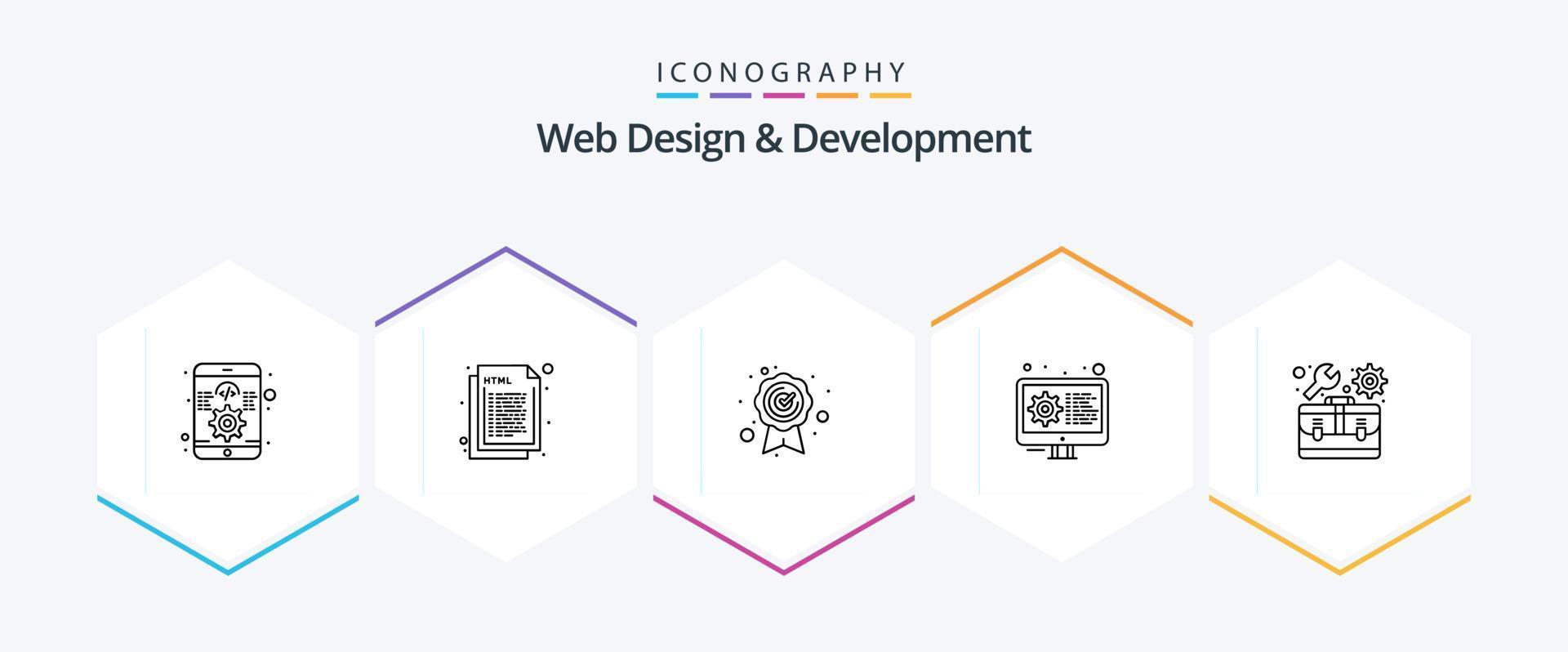 Web Design And Development 25 Line icon pack including repair. settings. web. gear. coding vector