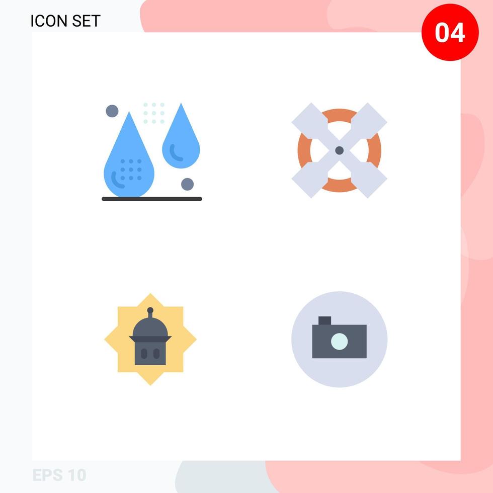 Group of 4 Modern Flat Icons Set for blood tower fitness tool islam Editable Vector Design Elements