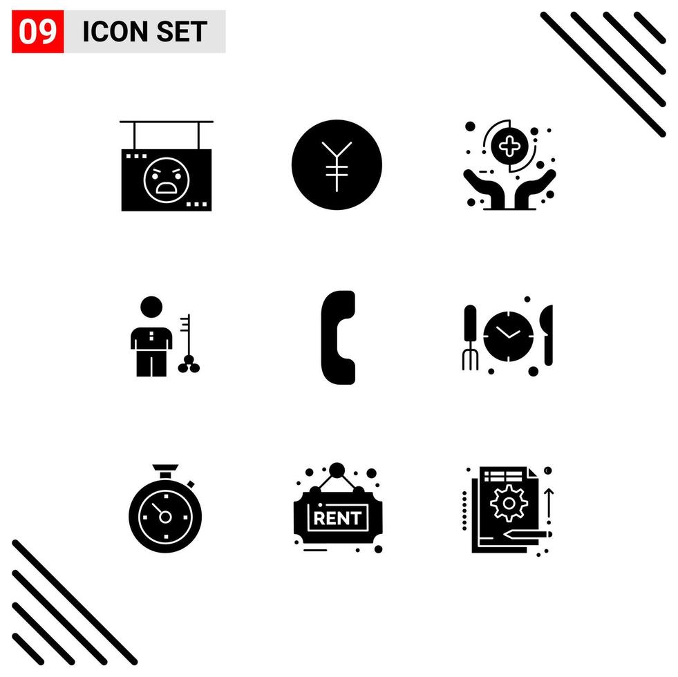 Set of 9 Commercial Solid Glyphs pack for person lock hands key protect Editable Vector Design Elements
