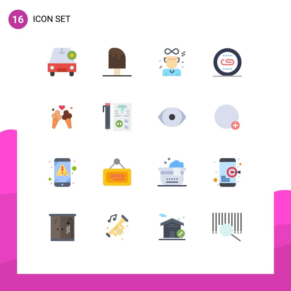16 Flat Color concept for Websites Mobile and Apps search media ice linking medal Editable Pack of Creative Vector Design Elements
