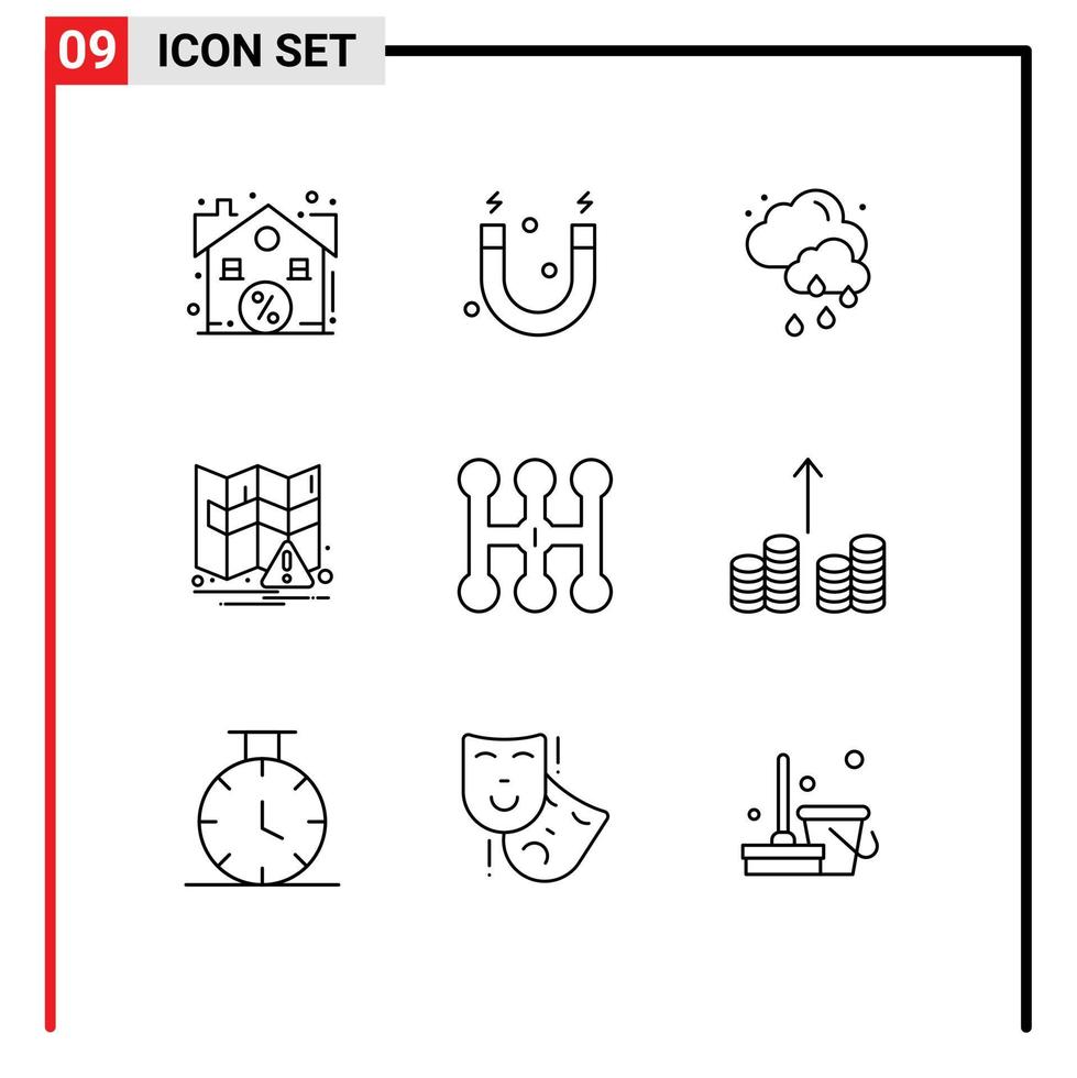 Stock Vector Icon Pack of 9 Line Signs and Symbols for cash out transmission rainy manual notification Editable Vector Design Elements