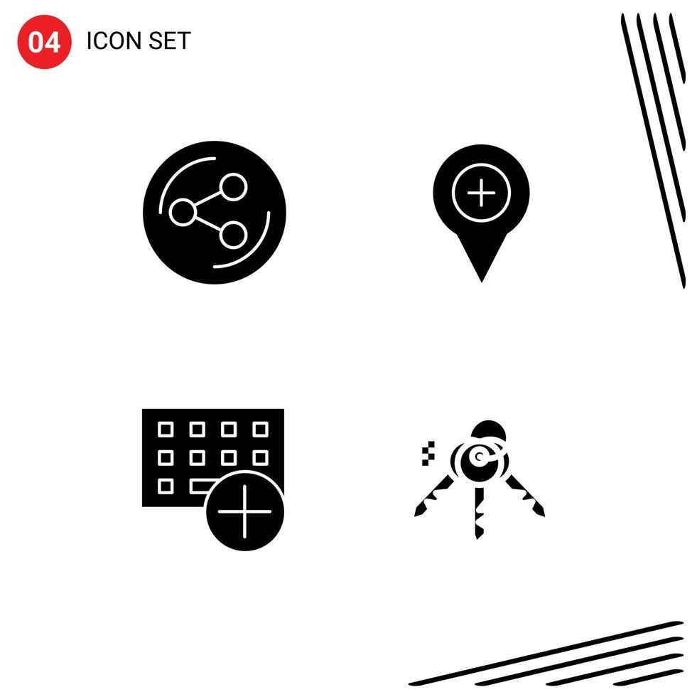 Pack of 4 creative Solid Glyphs of share computers location pin gadget Editable Vector Design Elements