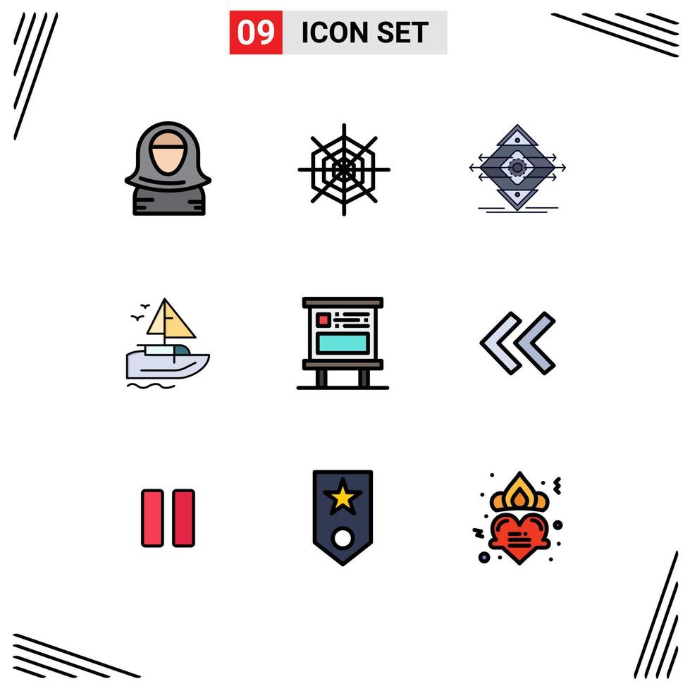 Pack of 9 Modern Filledline Flat Colors Signs and Symbols for Web Print Media such as advertising transport traffic ship safety Editable Vector Design Elements