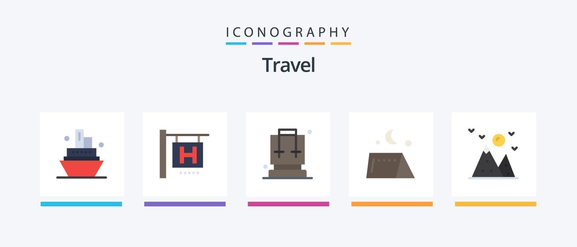 paquete de iconos de 5 pisos de viaje que incluye montaña. colina. cámping. senderismo. carpa. diseño de iconos creativos vector
