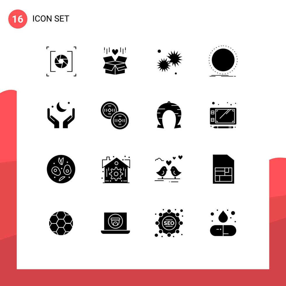 Solid Glyph Pack of 16 Universal Symbols of vinyl phonograph sun dj star Editable Vector Design Elements