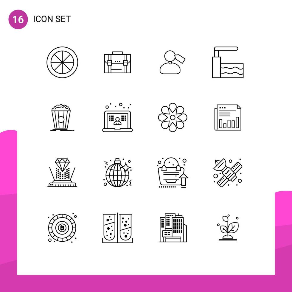 Editable Vector Line Pack of 16 Simple Outlines of water pool marketing work mark Editable Vector Design Elements