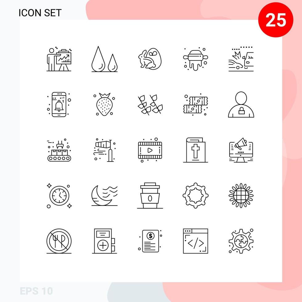 25 Thematic Vector Lines and Editable Symbols of car rolling science pin rabbit Editable Vector Design Elements
