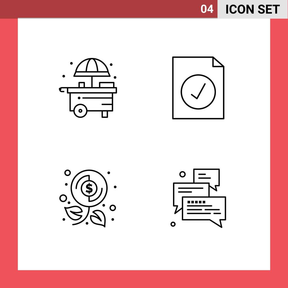 Pack of 4 Modern Filledline Flat Colors Signs and Symbols for Web Print Media such as city profit complete budget chat Editable Vector Design Elements