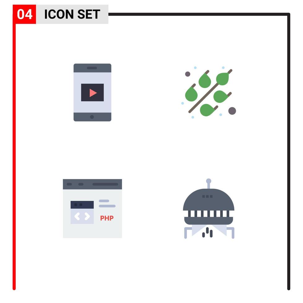 Pack of 4 Modern Flat Icons Signs and Symbols for Web Print Media such as mobile development cereal code astronomy Editable Vector Design Elements