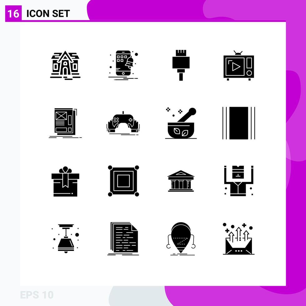 16 Universal Solid Glyphs Set for Web and Mobile Applications layout framing electronic wire tv set Editable Vector Design Elements