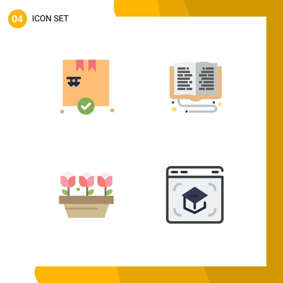 conjunto moderno de 4 iconos y símbolos planos, como el crecimiento de las compras, la educación, el aprendizaje en línea, los elementos de diseño de vectores editables de primavera