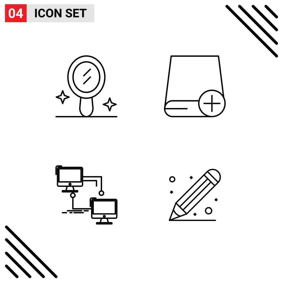 Mobile Interface Line Set of 4 Pictograms of interior connection computers gadget computer Editable Vector Design Elements