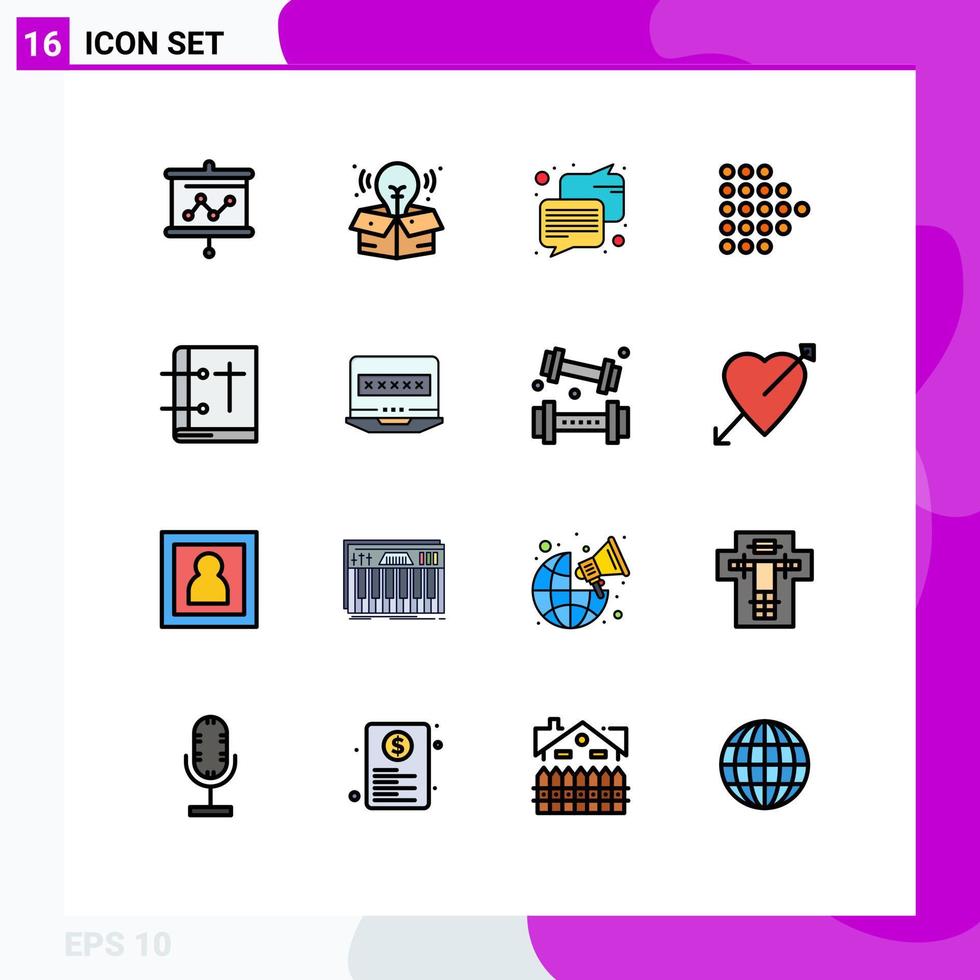 Universal Icon Symbols Group of 16 Modern Flat Color Filled Lines of pray church communication christian dotted Editable Creative Vector Design Elements