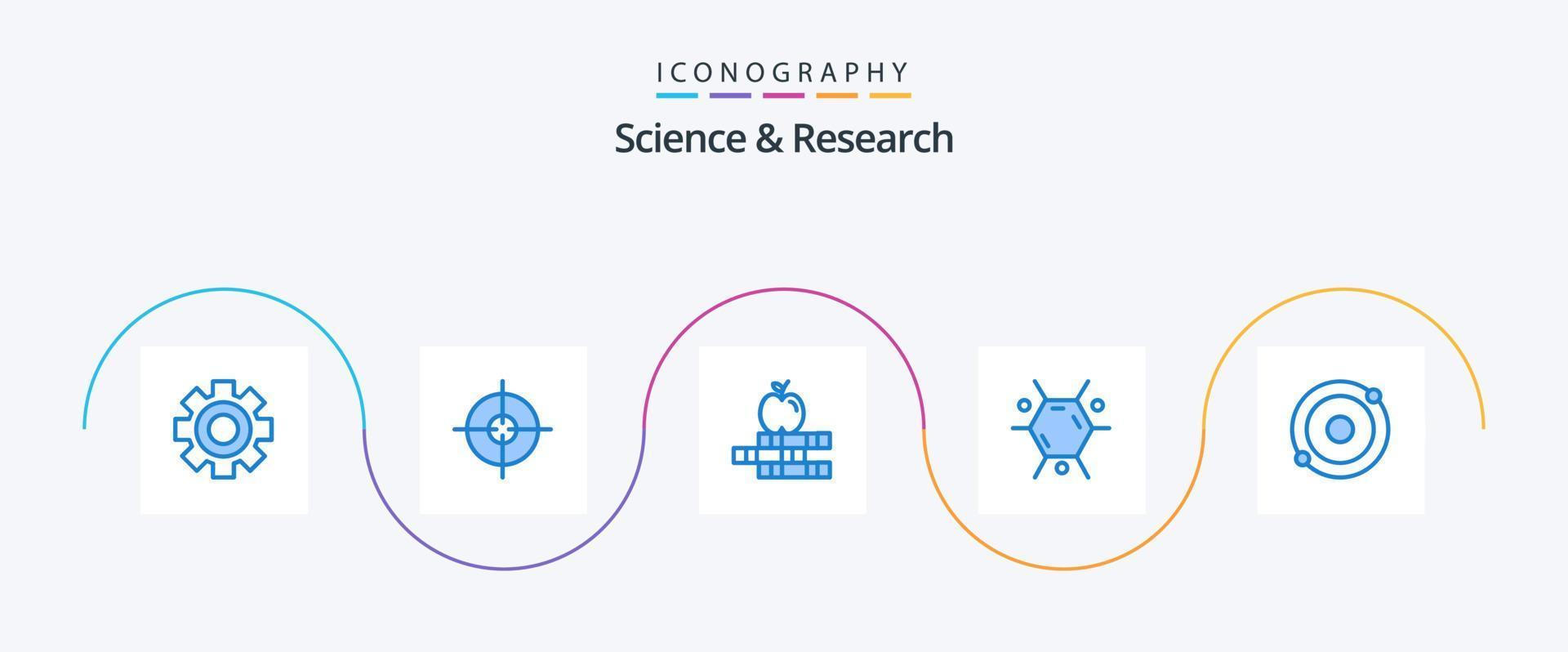 paquete de iconos azul ciencia 5 que incluye . estructura. libros. molécula. ciencia vector