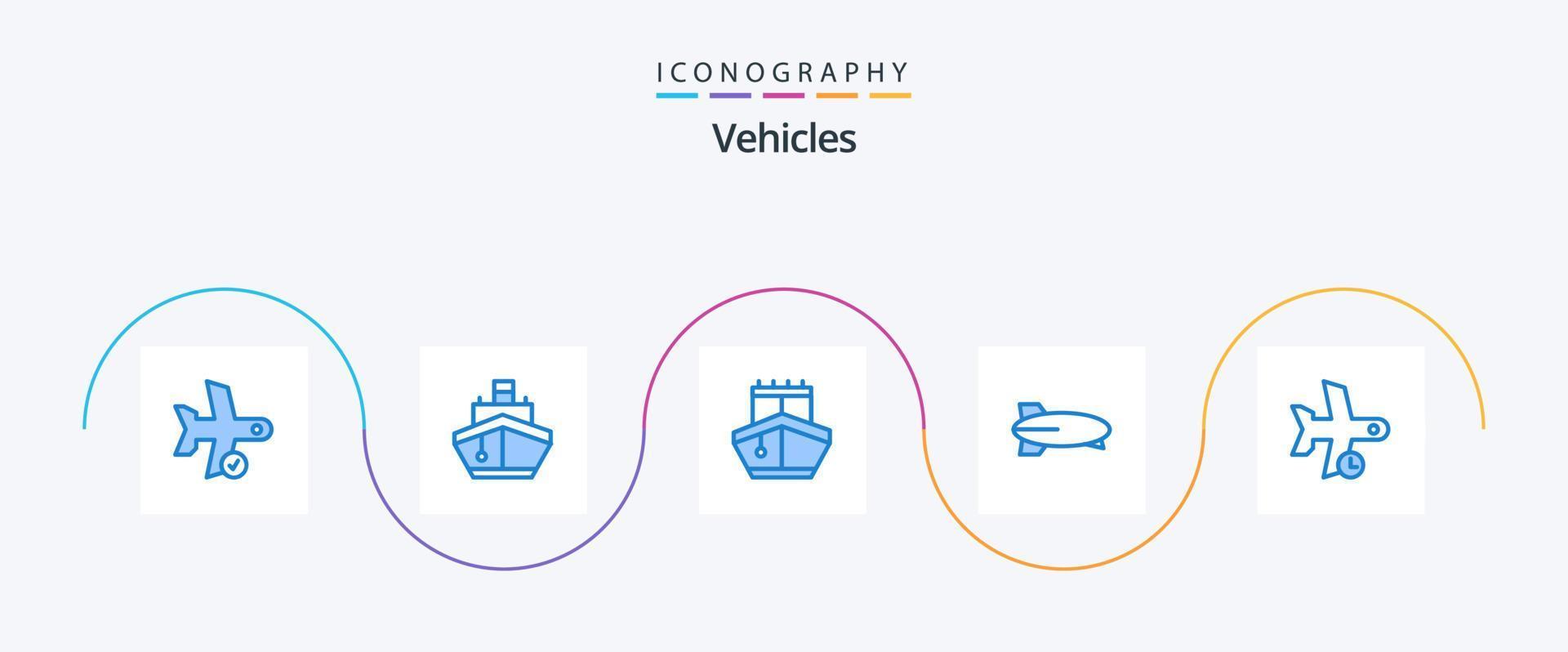 Paquete de 5 iconos azules de vehículos que incluye vehículos. avión. transporte. globo. transporte vector