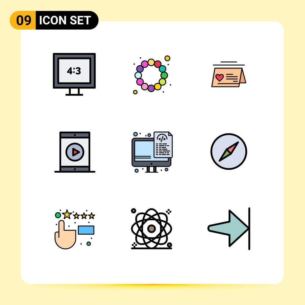 9 Universal Filledline Flat Colors Set for Web and Mobile Applications programming coding married phone mobile Editable Vector Design Elements