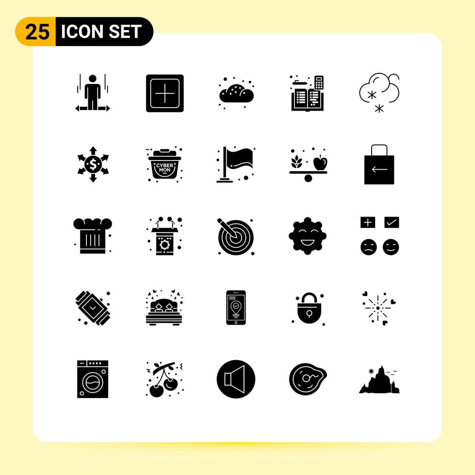 25 Thematic Vector Solid Glyphs and Editable Symbols of accounts calculator new accounting bun Editable Vector Design Elements