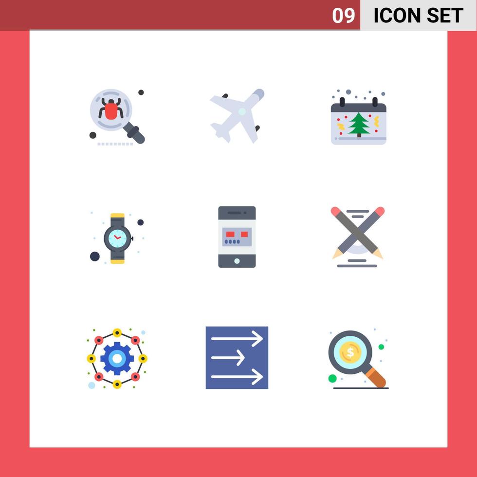 Set of 9 Modern UI Icons Symbols Signs for bank time shopping hand watch tree Editable Vector Design Elements