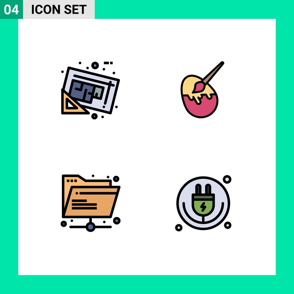 Set of 4 Modern UI Icons Symbols Signs for blueprint folder tools easter network Editable Vector Design Elements