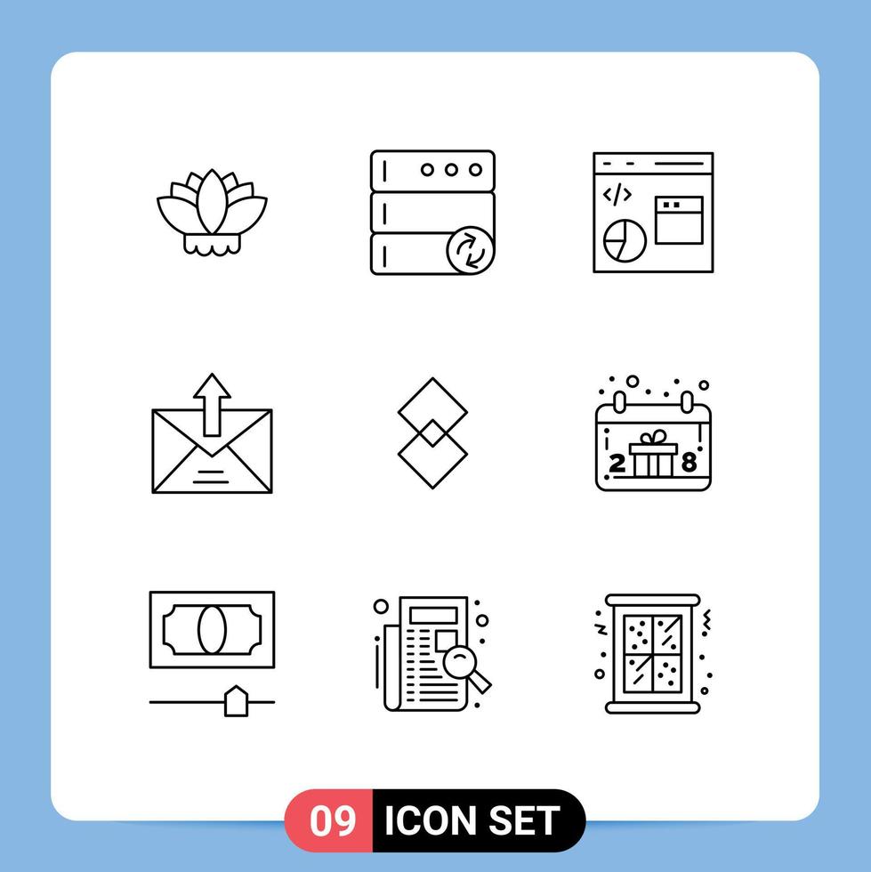 9 User Interface Outline Pack of modern Signs and Symbols of coin sent develop outline commerce Editable Vector Design Elements