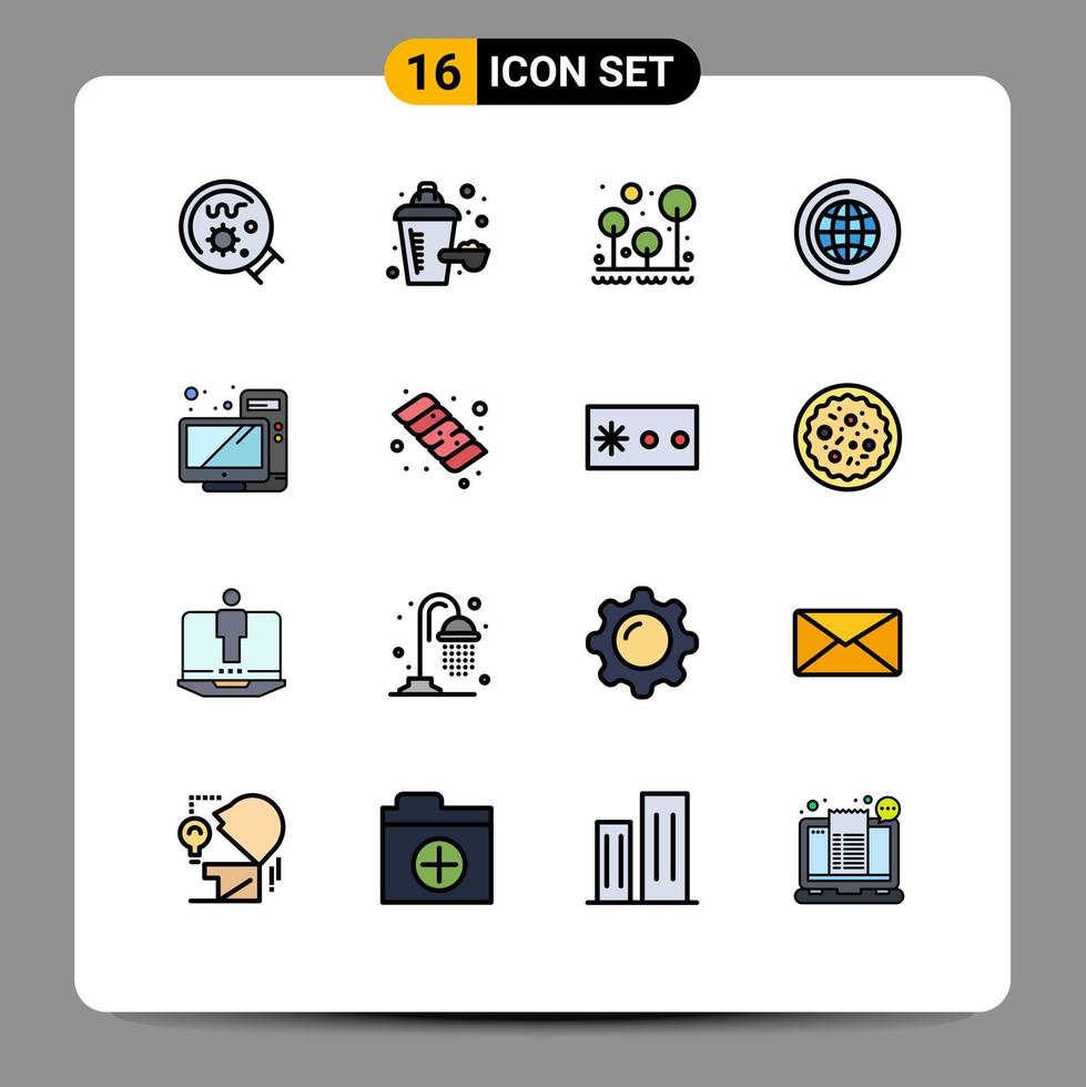 16 User Interface Flat Color Filled Line Pack of modern Signs and Symbols of hardware computer forest cd education Editable Creative Vector Design Elements