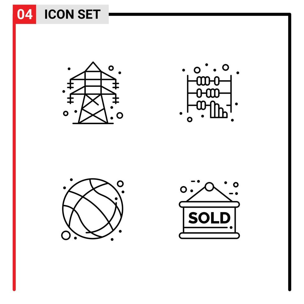4 Universal Line Signs Symbols of electrical basketball transmission tower calculator sport Editable Vector Design Elements
