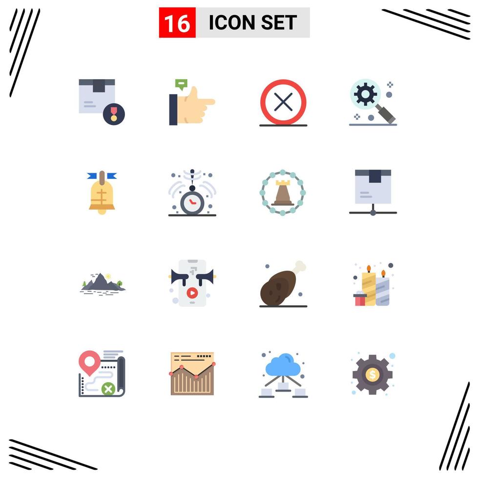 conjunto de pictogramas de 16 colores planos simples de equipo de cancelación de marketing en Internet de anillo bajo lupa eliminar paquete editable de elementos creativos de diseño de vectores