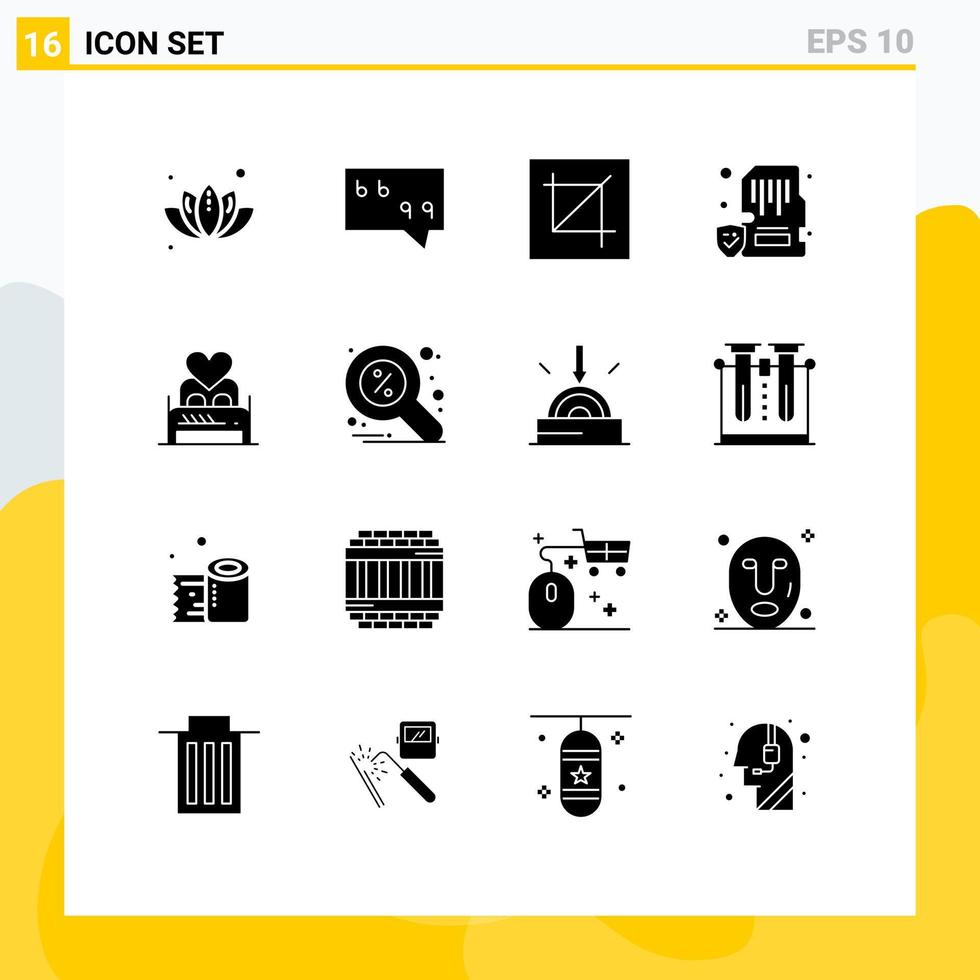 16 Thematic Vector Solid Glyphs and Editable Symbols of bed memory design lock card Editable Vector Design Elements