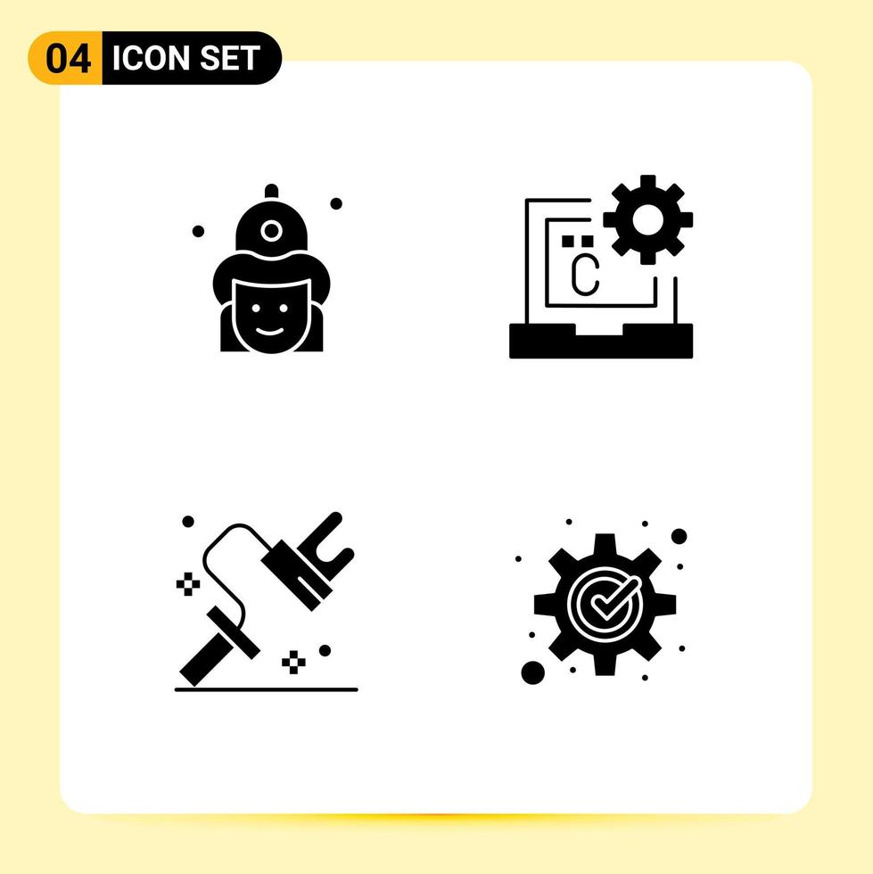 4 Universal Solid Glyph Signs Symbols of fight development firemen code painting Editable Vector Design Elements