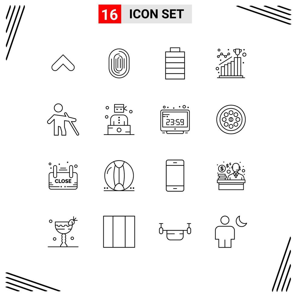 Editable Vector Line Pack of 16 Simple Outlines of step goal scanner achievement energy Editable Vector Design Elements