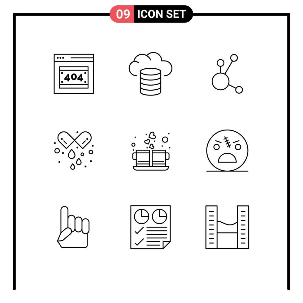 9 Outline concept for Websites Mobile and Apps love coffee coin medicine pills Editable Vector Design Elements